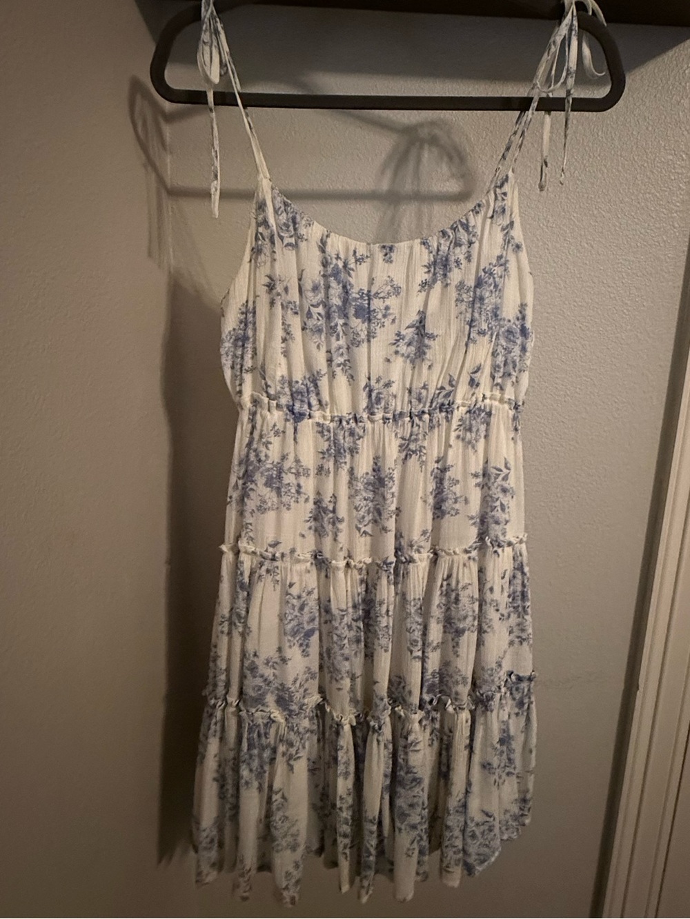 Altar'd State White Midi Dress with Blue Floral Print